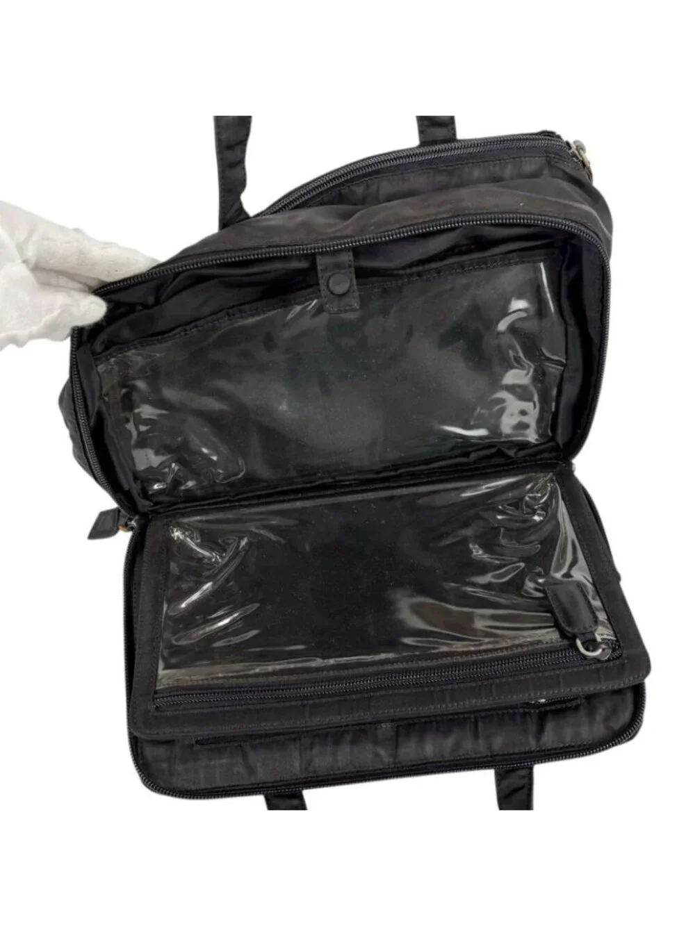 Prada Triangle Logo Mini Handbag Pouch Black Tessuto - Picture 9 of 13